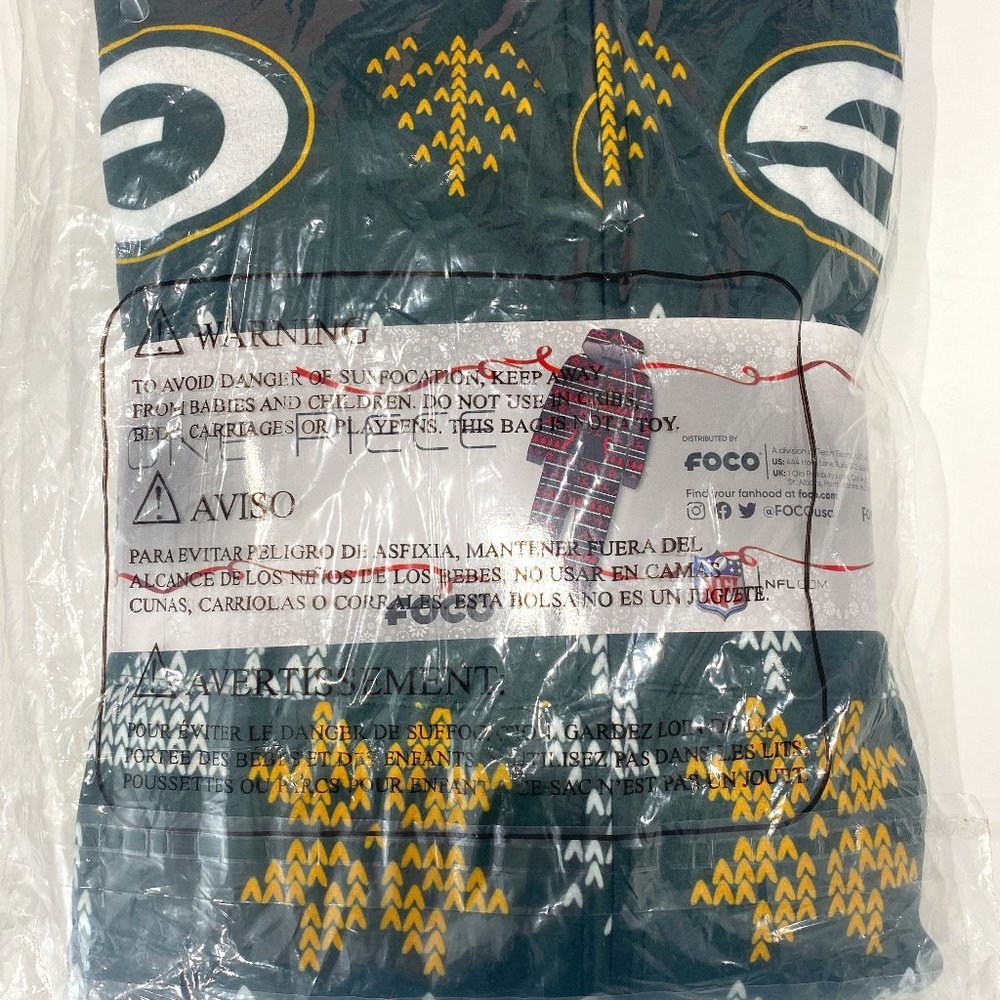 NFL Hooded Pajamas, Green Bay Packers, NWT, XXL, green, white, and gold.
